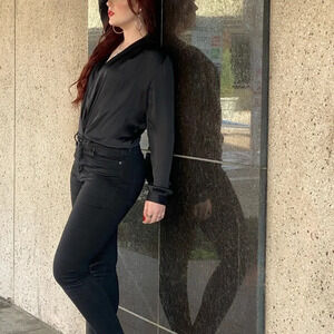 Reset Black Long-Sleeve Sheer Blouse Bodysuit Size Medium